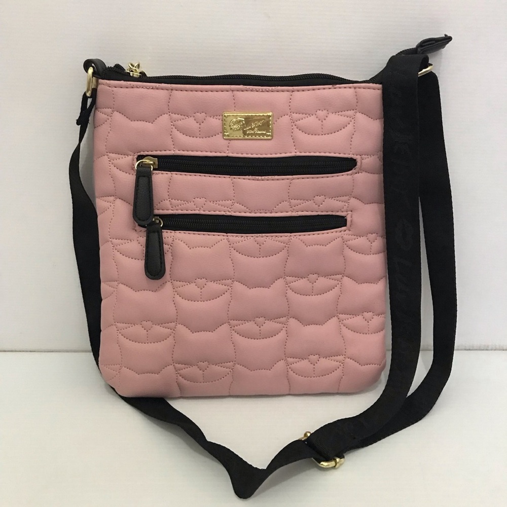 Betsey Johnson Pink Quilted Crossbody Bag with Black Strap